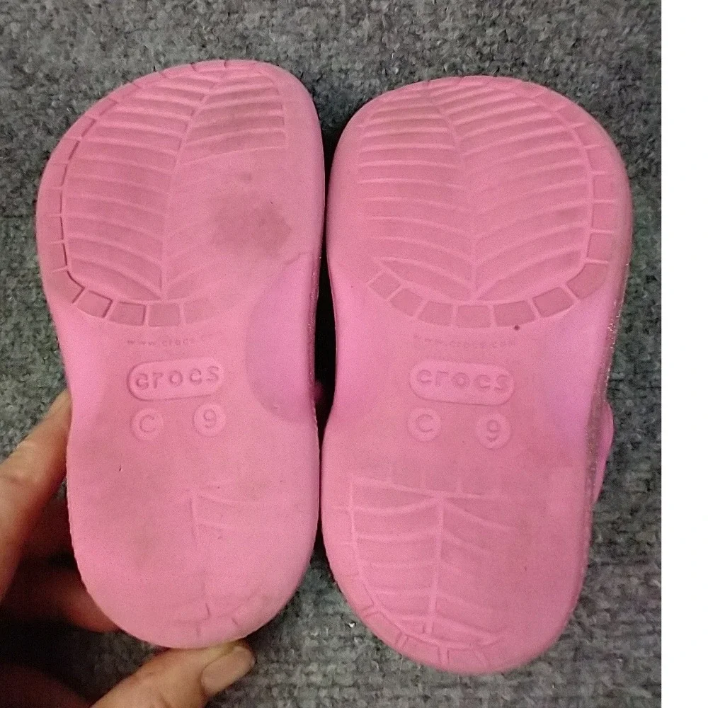Crocs Kids Classic Lined Glitter Clogs Pink Sparkly Fuzzy Shoes Size C9